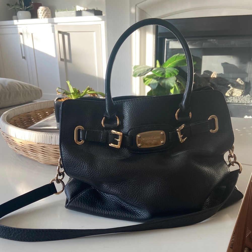 Michael Kors -black leather purse with gold accent
